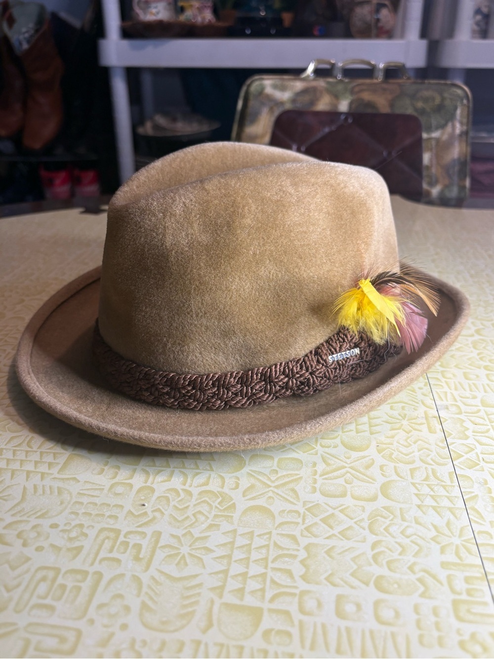 Vintage Stetson Camel/Tan Felt Fedora with Feather Accent